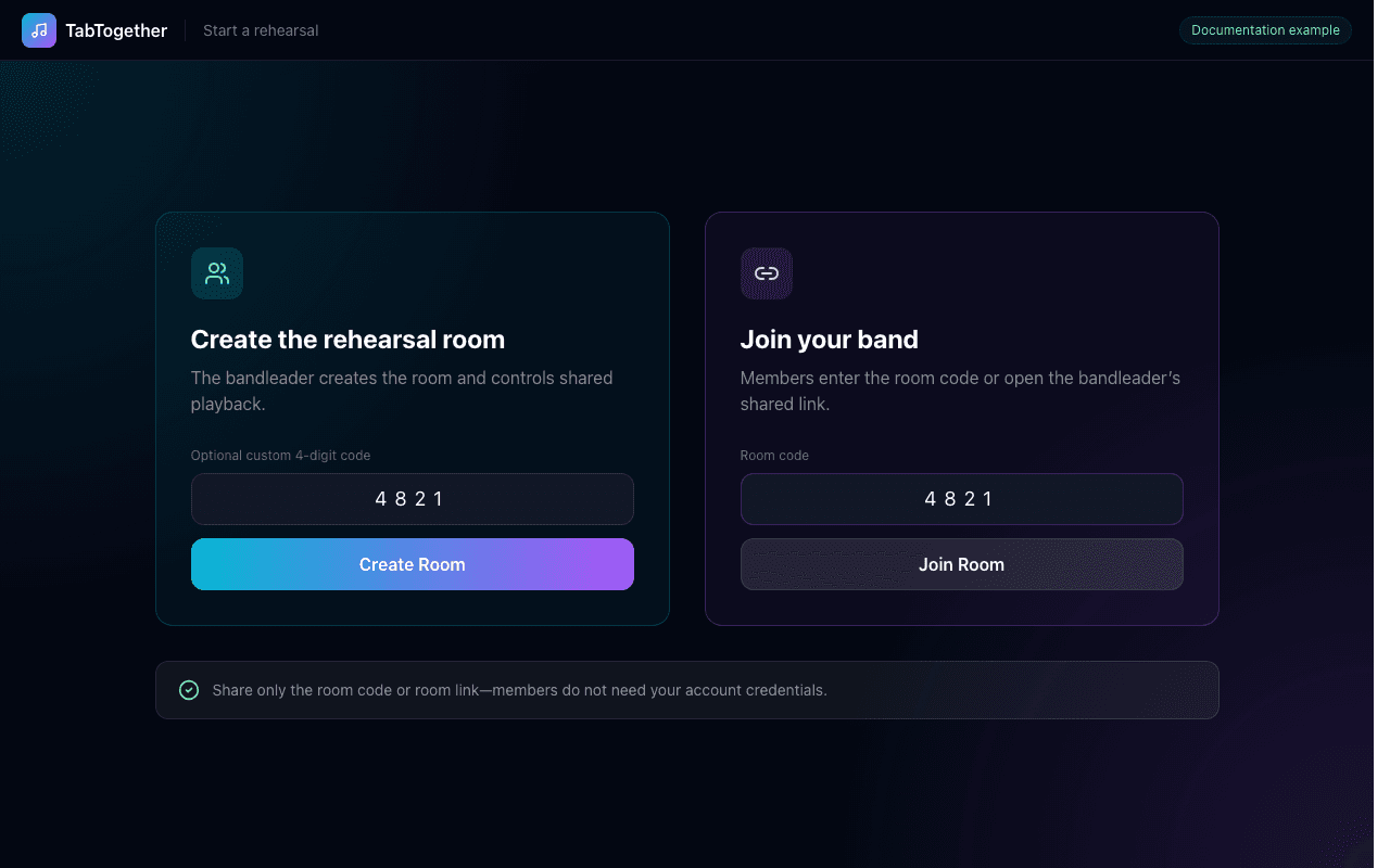 Example create-room and join-room controls